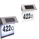 Hausnummer mit LED-Beleuchtung und Solarbetrieb, Solarpanel aus Edelstahl