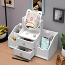 Kosmetik-Organizer mit Katzen-Spiegel - 4 Fächer, 2 Schubladen, Halter für Make-up und Schmuck