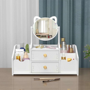 Kosmetik-Organizer mit Katzen-Spiegel - 4 Fächer, 2 Schubladen, Halter für Make-up und Schmuck