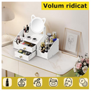 Kosmetik-Organizer mit Katzen-Spiegel - 4 Fächer, 2 Schubladen, Halter für Make-up und Schmuck
