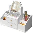 Kosmetik-Organizer mit Katzen-Spiegel - 4 Fächer, 2 Schubladen, Halter für Make-up und Schmuck