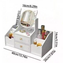 Kosmetik-Organizer mit Katzen-Spiegel - 4 Fächer, 2 Schubladen, Halter für Make-up und Schmuck