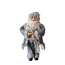 Dekorative Weihnachtsmann-Figur, elegant, im grauen Anzug mit weißem Fellbesatz