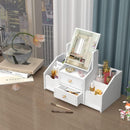 Kosmetik-Organizer mit Spiegel - 4 Fächer, 2 Schubladen, Multifunktionale Make-up-Aufbewahrung