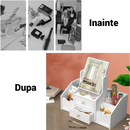 Kosmetik-Organizer mit Spiegel - 4 Fächer, 2 Schubladen, Multifunktionale Make-up-Aufbewahrung