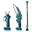 Set Gartenschere + Mini-Kettensäge 6 Zoll | 2 Akkus 48V, Teleskopstiel 2,13 m, Verstellbarer Winkel