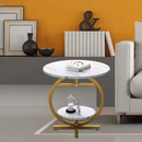 Runder Couchtisch mit 2 Ebenen - Modernes elegantes Design in Marmoroptik