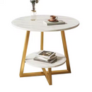Runder Weißer Couchtisch mit Marmoreffekt - 2 Tischplatten mit Stauraum
