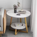 Runder Weißer Couchtisch mit Marmoreffekt - 2 Tischplatten mit Stauraum