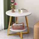 Runder Weißer Couchtisch mit Marmoreffekt - 2 Tischplatten mit Stauraum
