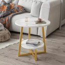 Runder Weißer Couchtisch mit Marmoreffekt - 2 Tischplatten mit Stauraum