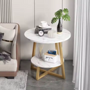 Runder Weißer Couchtisch mit Marmoreffekt - 2 Tischplatten mit Stauraum