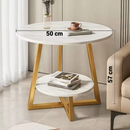 Runder Weißer Couchtisch mit Marmoreffekt - 2 Tischplatten mit Stauraum