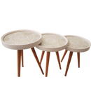 Set 3 Couchtische Mandala-Design - Weiß mit Gold, Beine aus Naturholz, verschiedene Größen