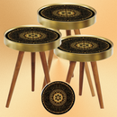 Set 3 Couchtische Mandala-Design Schwarz mit Gold - Naturholz, verschiedene Größen