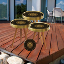 Set 3 Couchtische Mandala-Design Schwarz mit Gold - Naturholz, verschiedene Größen