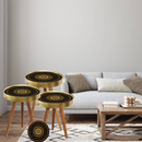 Set 3 Couchtische Mandala-Design Schwarz mit Gold - Naturholz, verschiedene Größen