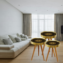 Set 3 Couchtische Mandala-Design Schwarz mit Gold - Naturholz, verschiedene Größen