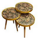 Set 3 Couchtische mit floralem Design in Gold-Schwarz - Beine aus Naturholz, verschiedene Größen