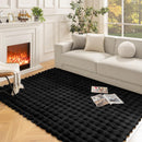 Kunstfell-Teppich im 3D-Bubble-Nordic-Design 180x230cm - Weich und flauschig für Wohnzimmer und Schlafzimmer, Schwarz