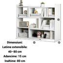 Drehbares Ausziehbares Bücherregal mit 6 Fächern, 40-80 x 15 x 80 cm, Weiß