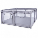 Laufstall für Kinder 130 x 130 cm, Faltbar, Tür mit Reißverschluss, Netzwände, Zubehörtasche, Stabiler Metallrahmen, Grau