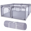 Laufstall für Kinder 130 x 130 cm, Faltbar, Tür mit Reißverschluss, Netzwände, Zubehörtasche, Stabiler Metallrahmen, Grau