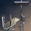 Smartes Duschsystem mit LED-Leuchten, LED-Anzeige, Thermostatsteuerung, 4 Strahlarten, 360°-Drehung, Handbrause und verdecktem Auslass, ohne Stromanschluss