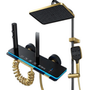 Smartes Thermostat-Duschsystem in Gold mit LED-Temperaturanzeige, Pianotasten, Regendusche, Duschkopf, Schwarz