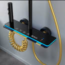 Smartes Thermostat-Duschsystem in Gold mit LED-Temperaturanzeige, Pianotasten, Regendusche, Duschkopf, Schwarz