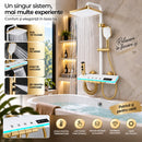 Multifunktionales Duschsystem Weiß-Gold mit LED-Temperaturanzeige, 4 Funktionen, Regendusche, Wasserfall, Duschkopf und Reinigungsstrahl