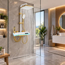 Multifunktionales Duschsystem Weiß-Gold mit LED-Temperaturanzeige, 4 Funktionen, Regendusche, Wasserfall, Duschkopf und Reinigungsstrahl