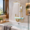Multifunktionales Duschsystem Weiß-Gold mit LED-Temperaturanzeige, 4 Funktionen, Regendusche, Wasserfall, Duschkopf und Reinigungsstrahl