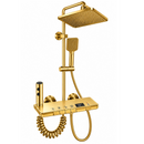 Thermostatisches Duschsystem in Gold mit LED-Temperaturanzeige, 5 Piano-Tasten, Slim-Design, Regendusche und mehreren Funktionen