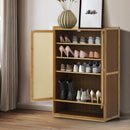 Schuhregal aus Bambus mit Türen im Rattan-Stil, geräumig, Schuh-Organizer, modernes Design, 94 x 32 x 60 cm
