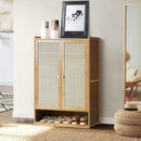 Schuhregal aus Bambus mit Türen im Rattan-Stil, geräumig, Schuh-Organizer, modernes Design, 94 x 32 x 60 cm