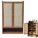Schuhschrank mit Türen in Rattanoptik, 6 Ablageebenen, Luftiges Design, Offener unterer Bereich, 94 x 32 x 60 cm