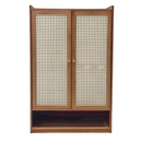 Schuhschrank mit Türen in Rattanoptik, 6 Ablageebenen, Luftiges Design, Offener unterer Bereich, 94 x 32 x 60 cm