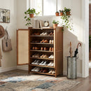 Schuhschrank mit Türen in Rattanoptik, 6 Ablageebenen, Luftiges Design, Offener unterer Bereich, 94 x 32 x 60 cm