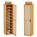 Schmaler vertikaler Schuhschrank aus Bambus mit Rattan-Tür, Slim-Design, mehrere Böden, platzsparend, 30 x 33 x 160 cm