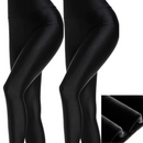 Paket 1+1 Gefütterte schwarze Damen-Leggings mit hohem Bund - Glänzende Optik, Flauschiges Futter, Thermo-elastisch für den Winter