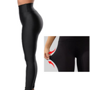 Paket 1+1 Gefütterte schwarze Damen-Leggings mit hohem Bund - Glänzende Optik, Flauschiges Futter, Thermo-elastisch für den Winter