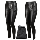 Paket 1+1 Warme gefütterte Leggings mit Taschen - Kunstleder-Optik für die kalte Jahreszeit