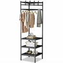Multifunktionale Eckgarderobe mit 3 Schuhablagen und 4 Haken, Schwarz, 170 cm