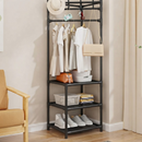Multifunktionale Eckgarderobe mit 3 Schuhablagen und 4 Haken, Schwarz, 170 cm