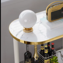 Multifunktionaler Rollbarer Beistelltisch mit 3 Ablagen, Weiße Platten in Marmoroptik mit Goldenen Rändern, Weißes Metallgestell, Lenkrollen, Servierwagen