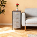 Kommode mit 4 Stoffschubladen, Metallrahmen und Platte in Holzoptik, Grau, 95 x 40 x 30 cm