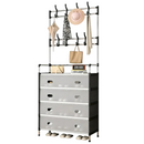 Multifunktionale Garderobe mit Schuhregal, 4 Schuhablagen und mehreren Haken, Metallrahmen, 168 x 63 x 28 cm