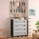 Multifunktionale Garderobe mit Schuhregal, 4 Schuhablagen und mehreren Haken, Metallrahmen, 168 x 63 x 28 cm