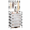 Multifunktionale Flurgarderobe mit Schuhregal auf 4 Ebenen und mehreren Haken, Metallrahmen, 168x56x28 cm